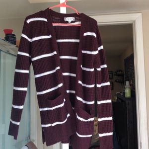 Burgundy and white striped cardigan